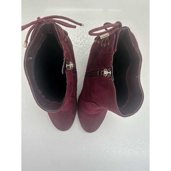 Limelight Burgundy Ankle Booties Women’s 9 Block Heel Side Zip Lace Up Back - Picture 5 of 5